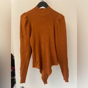 ABERCROMBIE & FITCH BROWN RIBBED PUFF SLEEVE BUTTON DETAIL CUFF BODYSUIT EUC XL